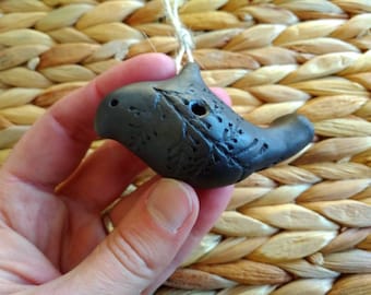 Clay Bird whistle. Little bird pendant ocarina with botanical print. Ceramic whistle. Gift for kids. Handmade toy wind instrument