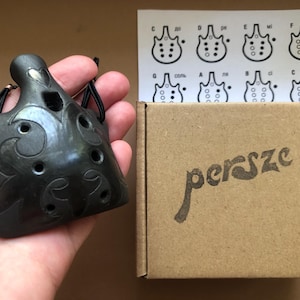 Ocarina Handcrafted Ceramic Pendant Ocarina Ceramic Folk Design Black ocarina