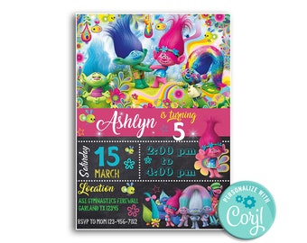 trolls invitations etsy