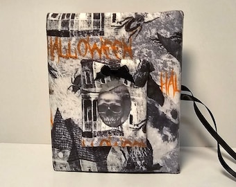 Álbum de fotos de Halloween hecho a mano, tela de casa embrujada espeluznante, capacidad para 100 fotos.