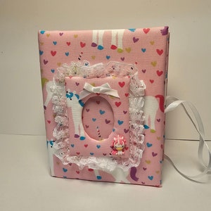 New!!! Baby Unicorns and Hearts Photo Album for Baby Girl - Holds 100 4x6 Photos - Personalize - Handmade