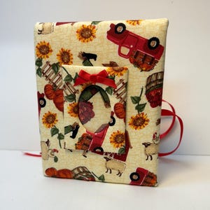 Handmade Halloween Photo Album, Pumpkins, Scarecrows, Red Trucks, Holds 100 4x6 Photos