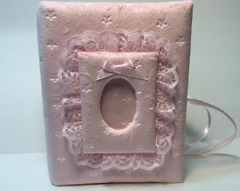 Álbum de fotos para bebé Minky Star, encaje rosa, regalo personalizado para baby shower