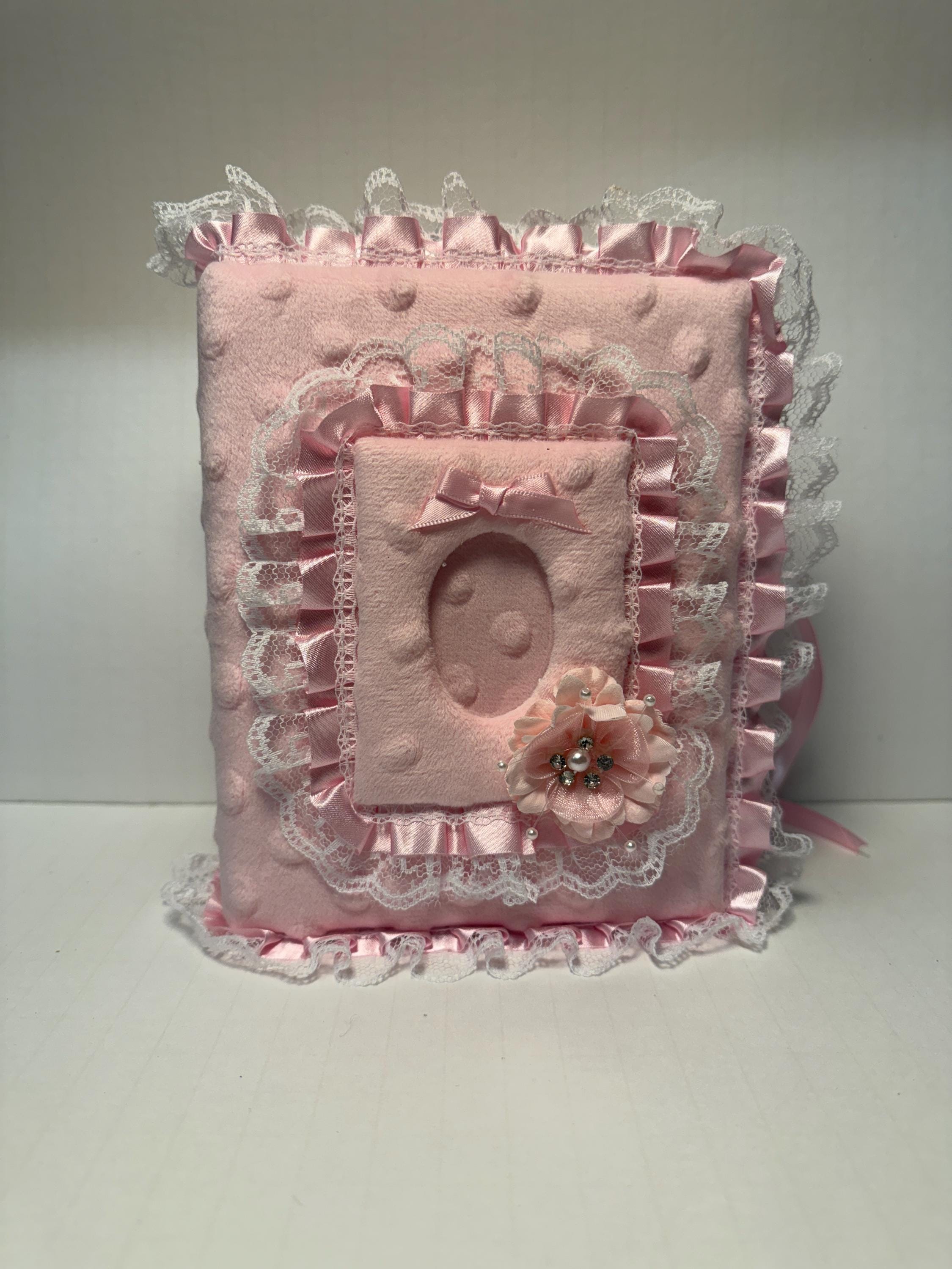 Zart rosa Minky Stoff Fotoalbum für Baby Mädchen - für 100 Fotos 4x6 handgemacht