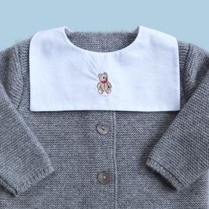 Faux col plastron blanc avec broderie ourson, col amovible brodé ourson image 1