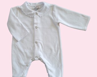 All-white baby pajamas with front opening