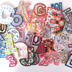 Letters and numbers to sew or glue in Liberty, 36 fabrics to choose from, 5 sizes, embroidery color of your choice image 1