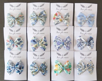 Bow barrette 55 mm in Liberty, 12 fabrics, blue tones, clic clac clip or crocodile clip of your choice