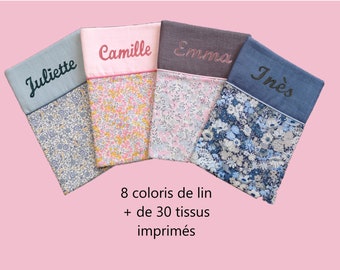 Baby girl health book in linen and liberty, personalization with embroidered first name