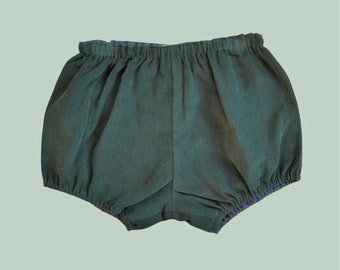 Baby winter bloomers in dark green milleraies velvet, fully lined