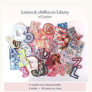 Lettres et chiffres en tissu à coudre ou thermocollants – Liberty disponibles – 5 tailles