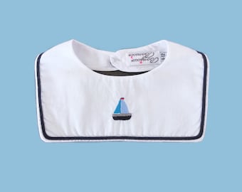 Faux col plastron blanc avec broderie bateau, col amovible style marin