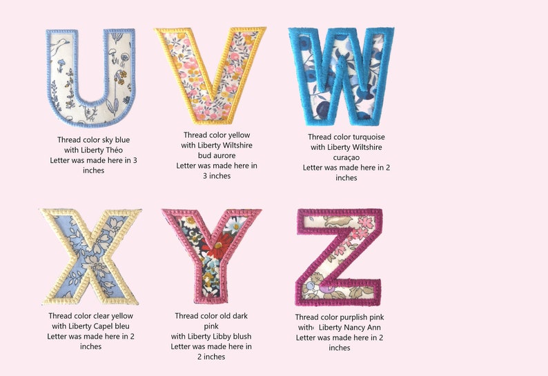 Letters and numbers to sew or glue in Liberty, 36 fabrics to choose from, 5 sizes, embroidery color of your choice image 4