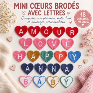 Petits cœurs brodés avec lettre au choix, écussons à coudre ou thermocollants, 18 couleurs, à l'unité ou en lots, prénom personnalisé
