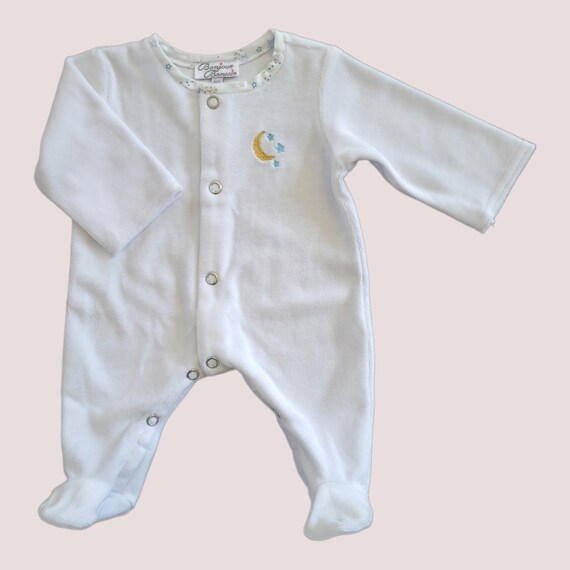 Pyjama bébé en velours avec message ouverture devant beige
