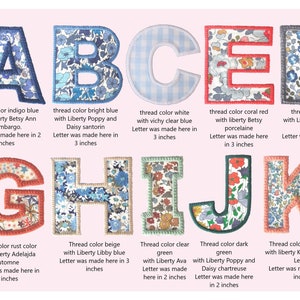 Letters and numbers to sew or glue in Liberty, 36 fabrics to choose from, 5 sizes, embroidery color of your choice image 2