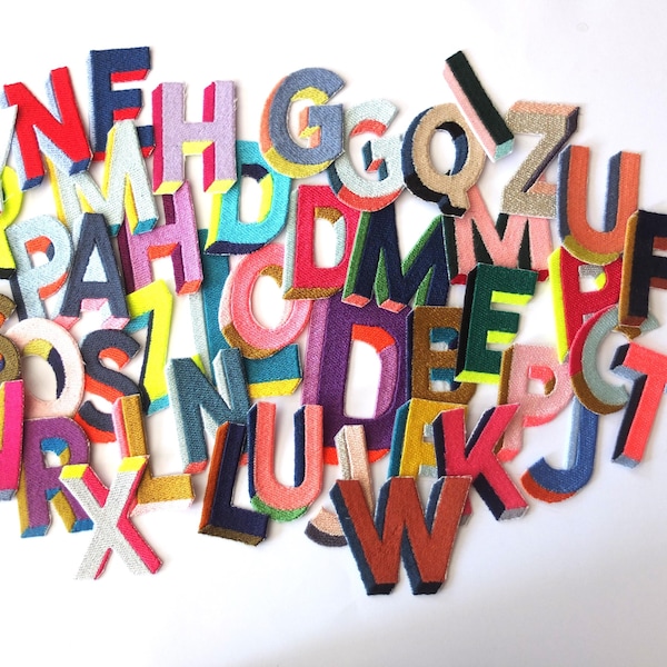 Iron-on tricolor letter patches, alphabet badges, endless color combinations, 4 sizes