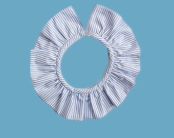 Collerette amovible coton fines rayures bleu ciel et blanc