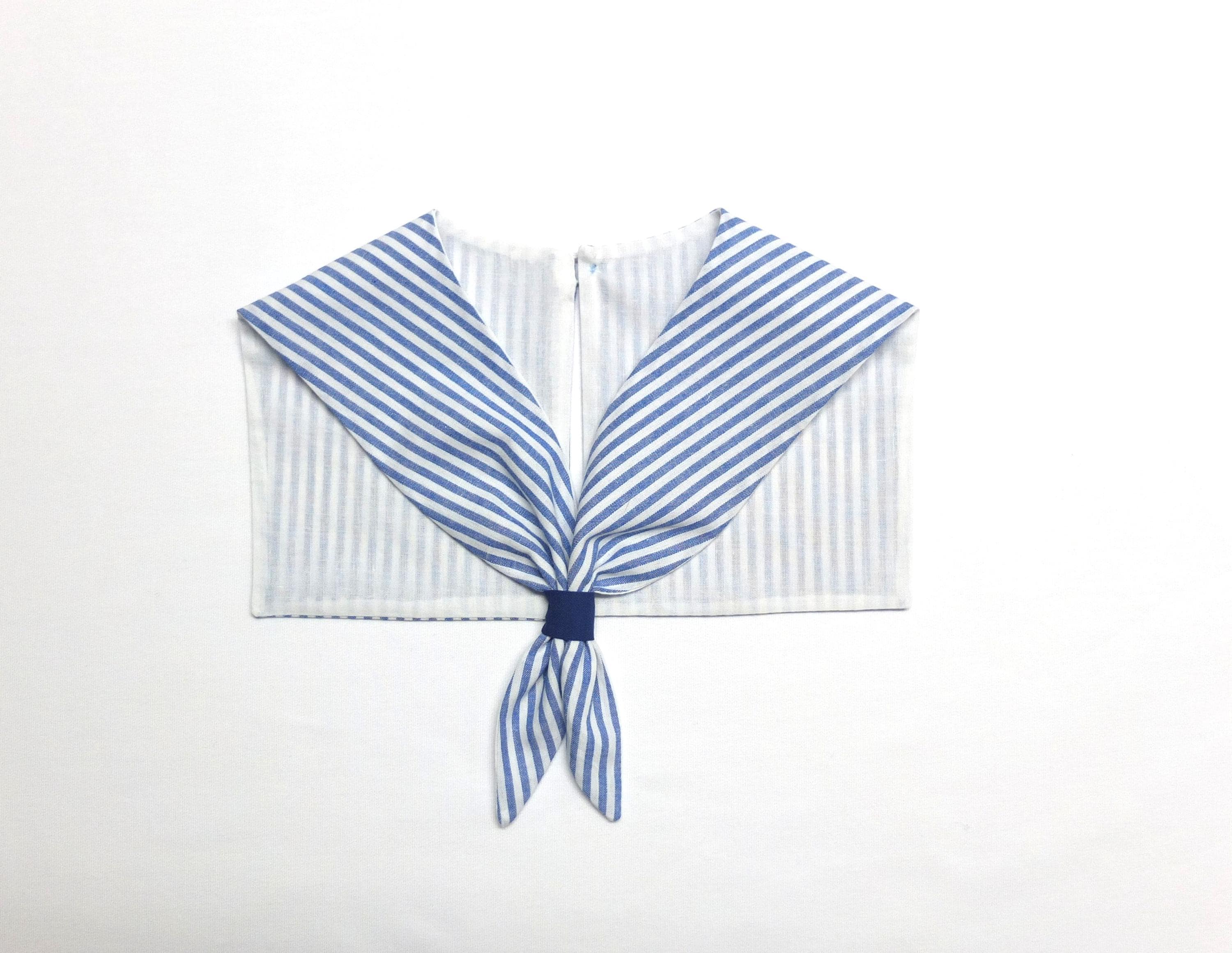 Detachable Sailor-style Collar in Bright Blue and White Striped