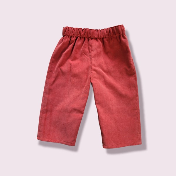 Pantalon bébé hiver en velours milleraies fin coloris brique