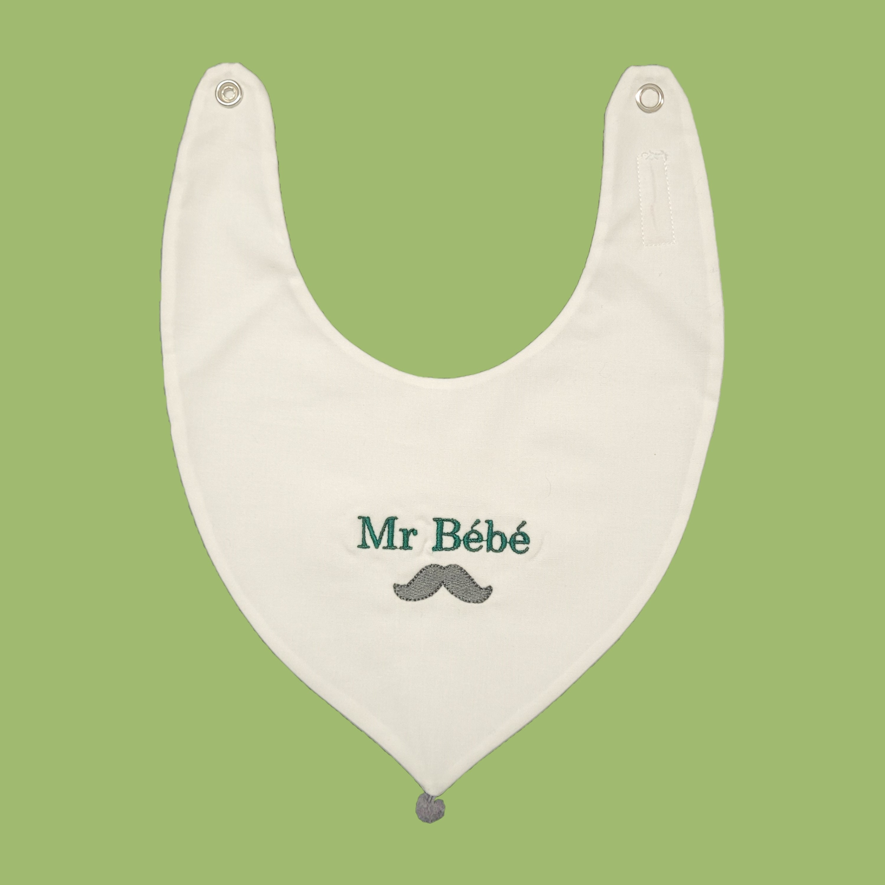 Baby bib bandana in white cotton with duck embroidery in applied and  embroidered name