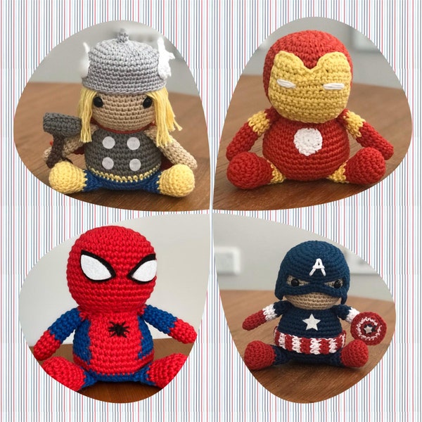 Amigurumi Baby Avengers Set (Spiderman / Thor / Iron man / Captain America) – Tutorial PDF file