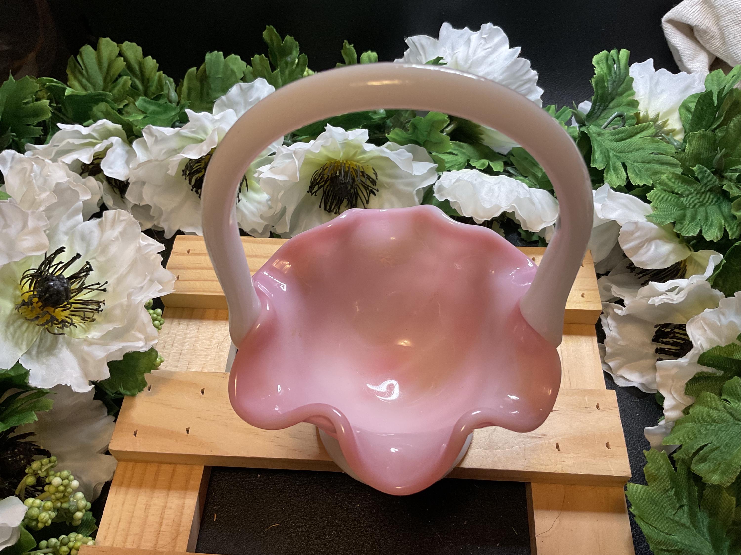 ヴィンテージ フェントン ピンク＆ホワイト フリルバスケット - 7