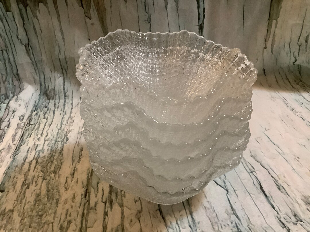 6 Vintage Fluted Glass Bowls Textured Clear Glass Dessert Etsy