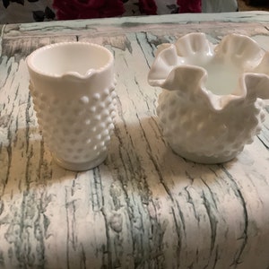 Vintage Fenton pitcher and small vase with ruffled trim