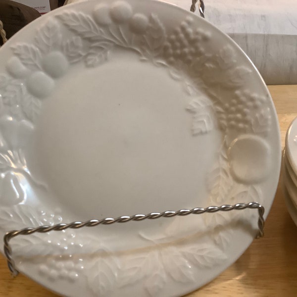 Vintage Gibson House Wares Salad Plates, Set of 6 Fruit Embossed Salad Plates. White