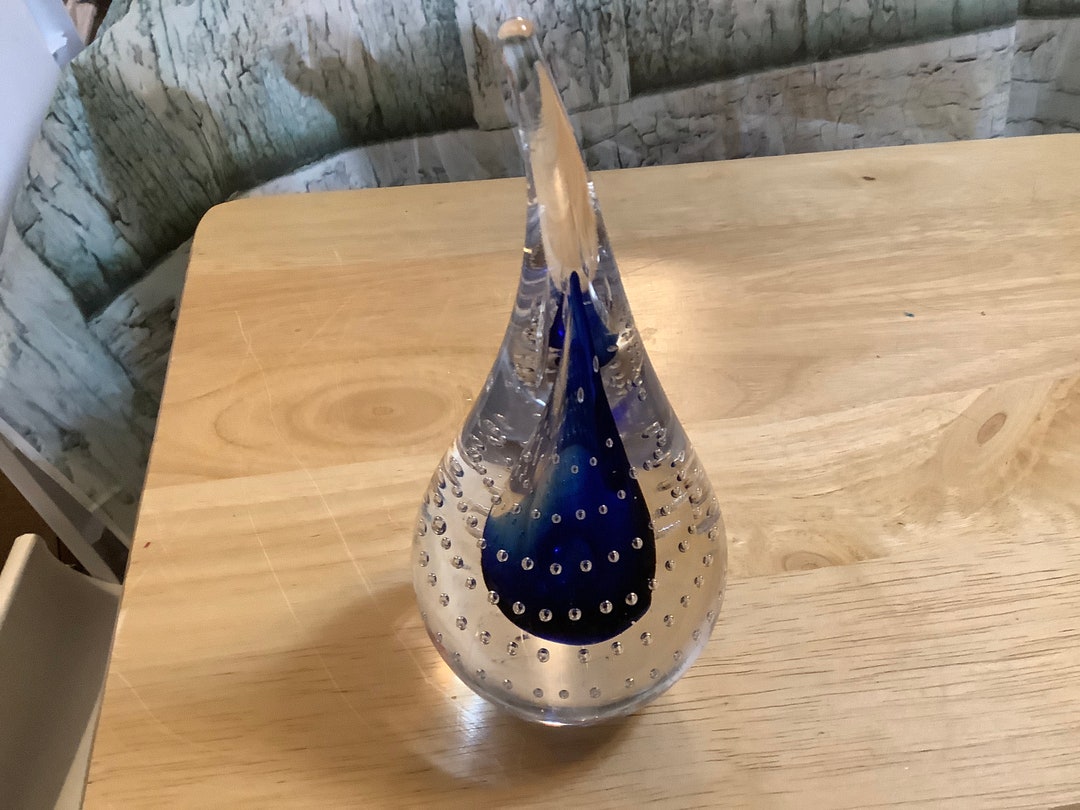 Vintage Lead Crystal A Jablonski Paperweight Blue Cobalt, Surrounded by