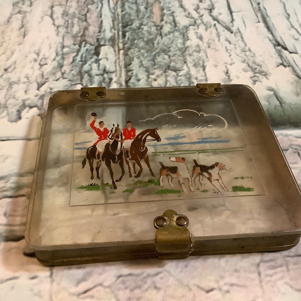 Fox Hunt Scene Lucite Cigarette box from the 1950