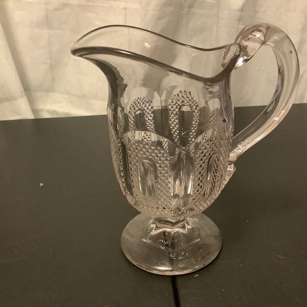 Flint Glass Buckle Creamer Vintage EAPG Circa 1860s Measures 6” tall