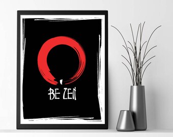Be Zen, impresión zen roja y negra, impresiones descargables, impresión PDF, decoración Zen