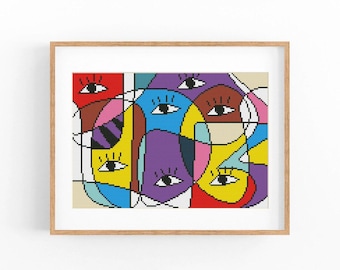 Abstract Cross Stitch Pattern, Love Modern x-stitch Chart, Colorful Concept Art, Instant Download PDF