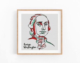 George Washington portrait counted cross stitch pattern. American political leader. Modern embroidery. Instant download PDF