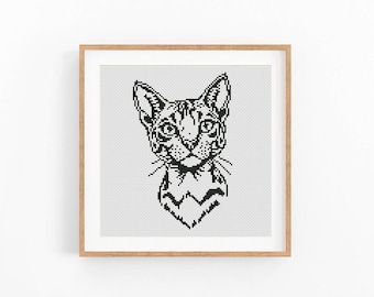 Wzór haftu krzyżykowego „Czarny kot”, monochromatyczny, jednokolorowy wzór do haftu (do pobrania w formacie PDF)