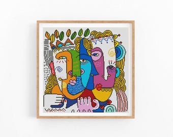 Abstract Cross Stitch Pattern, Love Modern x-stitch Chart, Colorful Concept Art, Instant Download PDF