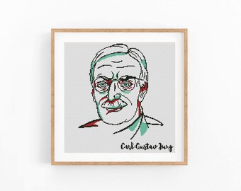 Carl Gustav Jung portrait counted cross stitch pattern. Swiss psychiatrist. Modern embroidery. Instant download PDF