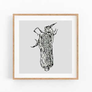 Corn cob Cross Stitch Pattern, Modern Corn Kitchen one color Design (PDF Download)