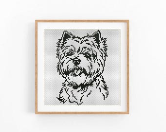 Westie Dog Portrait Cross Stitch Pattern, West Highland Terrier Chart, Monochrome Pattern Keeper Compatible, Instant Download Digital File