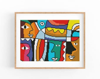 Abstract Cross Stitch Pattern, Colorful Modern x-stitch Chart, Vibrant Concept Art, Instant Download PDF