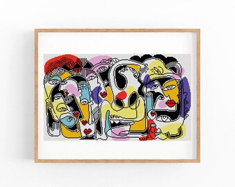 Abstract Cross Stitch Pattern, Love Modern x-stitch Chart, Colorful Concept Art, Instant Download PDF