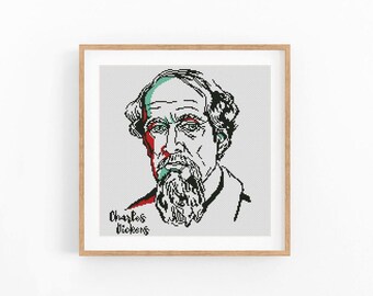 Charles Dickens portrait counted cross stitch pattern. English writer. Modern embroidery. Instant download PDF
