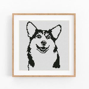 Welsh Corgis Kreuzstichmuster PDF Anfängerfreundlich Hunde Porträt, kein AI X-Stich, Corgis Monochrom Pembroke, Instant Download