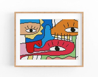 Abstract Cross Stitch Pattern, Colorful Modern x-stitch Chart, Vibrant Concept Art, Instant Download PDF