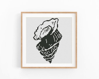 Seashell Cross Stitch Pattern, Nautical Coastal Decor, Minimal One Color (Digital Download)