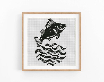 Fish Cross Stitch Pattern, Ocean Sea Life Embroidery PDF, Nautical Coastal Decor, Modern Fish Art, Beach House Cross Stitch