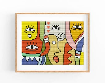 Abstract Cross Stitch Pattern, Colorful Modern x-stitch Chart, Vibrant Concept Art, Instant Download PDF