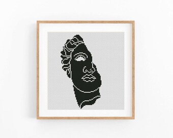 Greek Statue Monochrome Cross Stitch Pattern, Classical Portrait Chart, Sculpture Face Wall Art, Beginner Friendly, Instant Download PDF